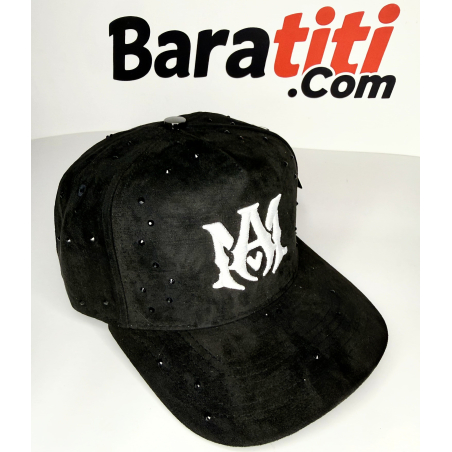 Gorra AM negra stras logo bordado brillos