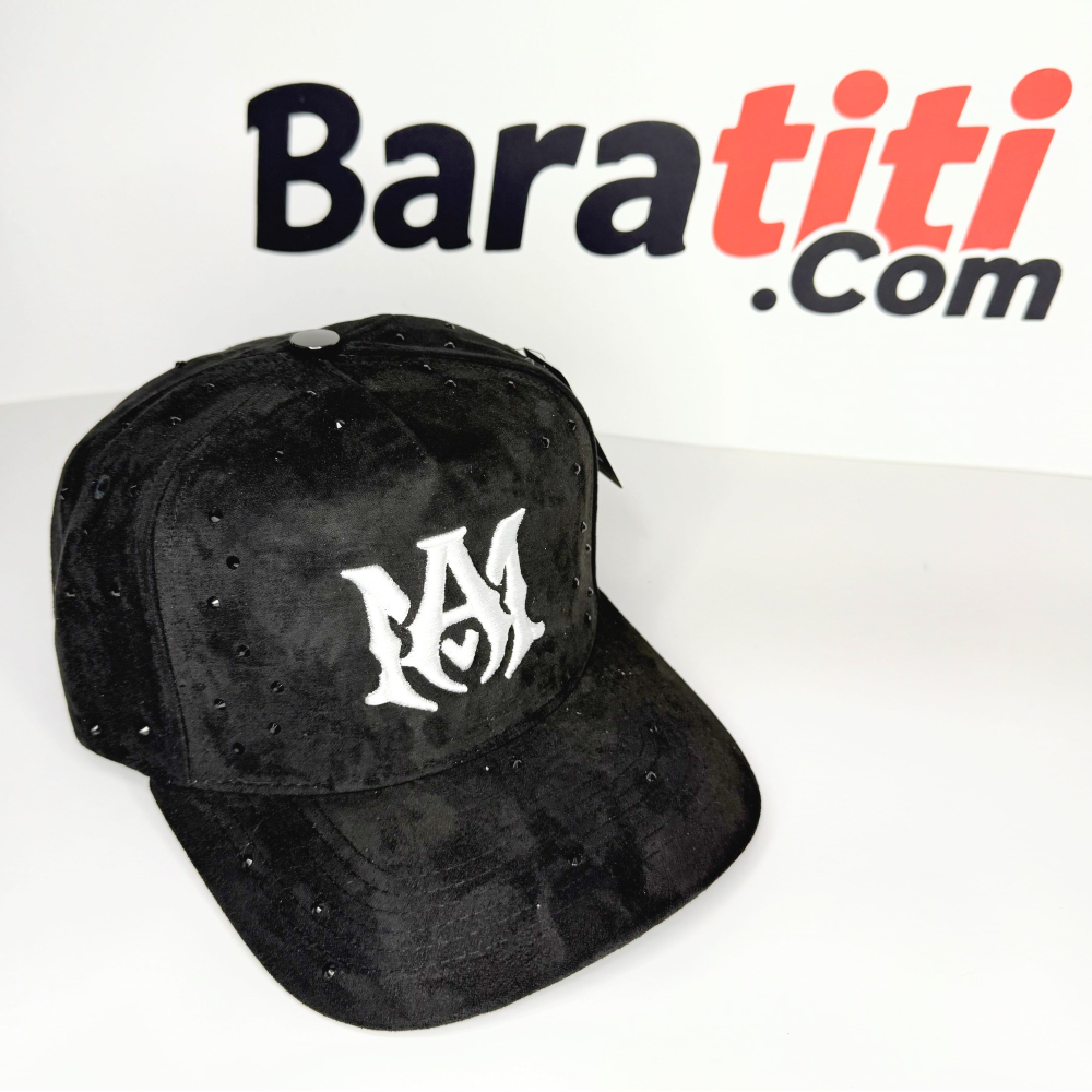Gorra AM negra stras logo bordado brillos