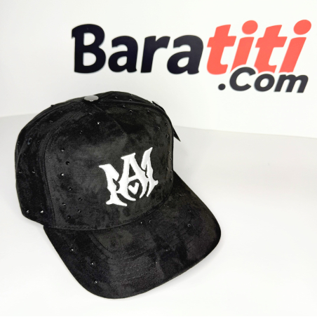 Gorra AM negra stras logo bordado brillos