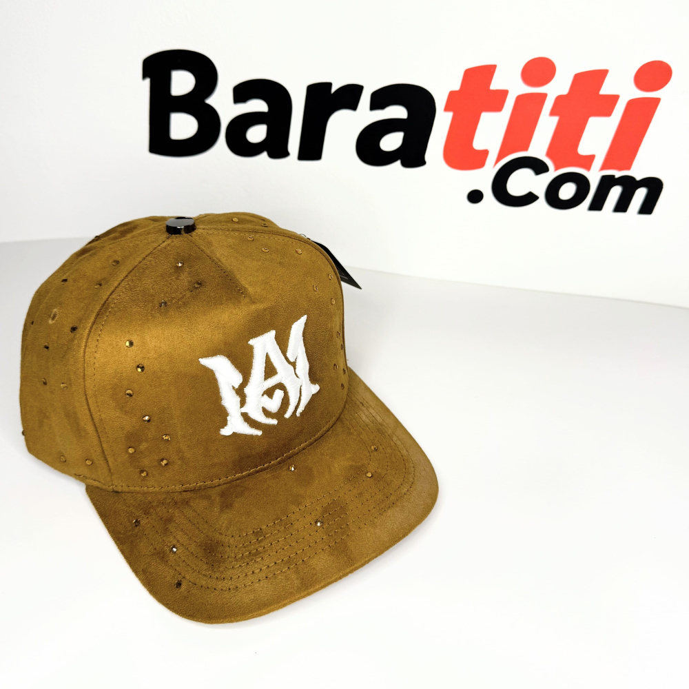 Gorra AM marron stras logo bordado brillos