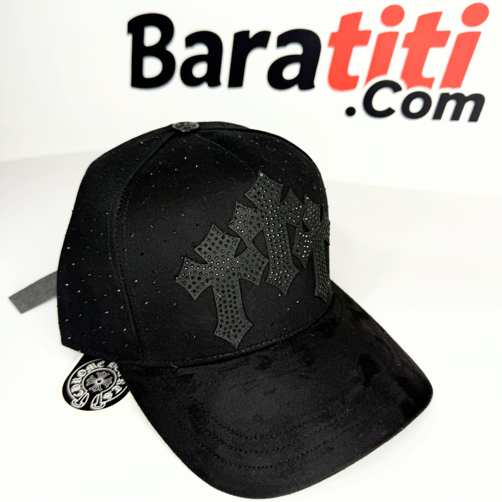 Gorra Chrome h Cruz strass brillos negra importada